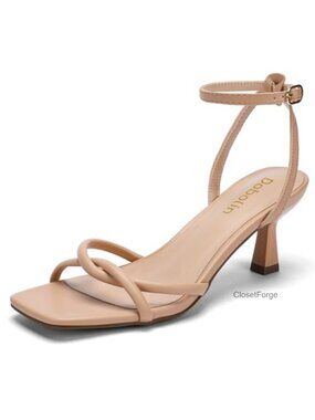 Wide Width Kitten Heel Sandals 2.5-inch Square Open Toe Strappy Ankle Strap